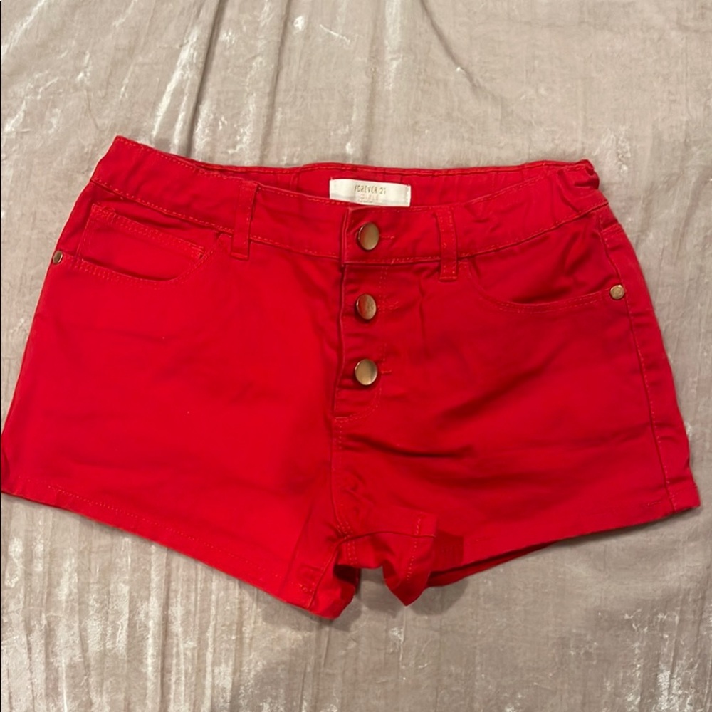 Forever 21 Red Stretchy Denim Shorts